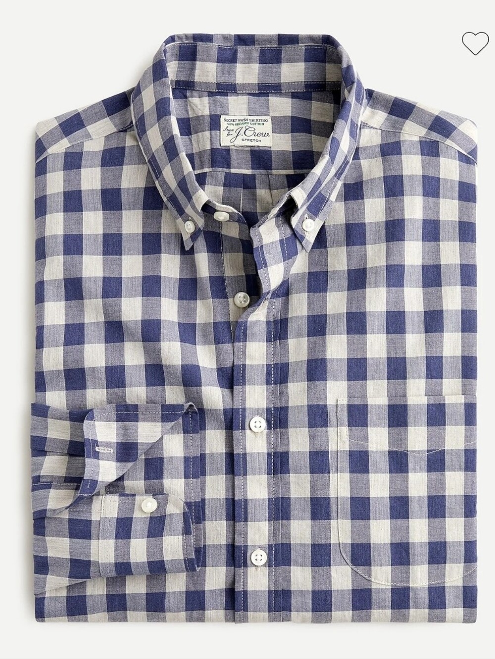J.Crew Stretch Secret Wash Shirting Cotton Poplin Shirt Heatered Gingham Blue L